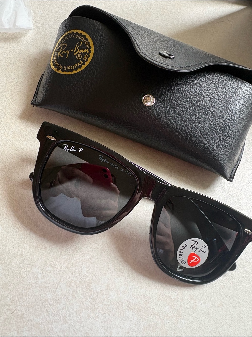 Ray-Ban Black Wayfarer Sunglasses with Dark Polarized Lenses
